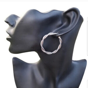 VINTAGE STERLING SILVER TWIST DESIGN HOOP EARRINGS